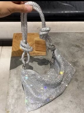 Silver Crystal Knot-Handle Shoulder Bag